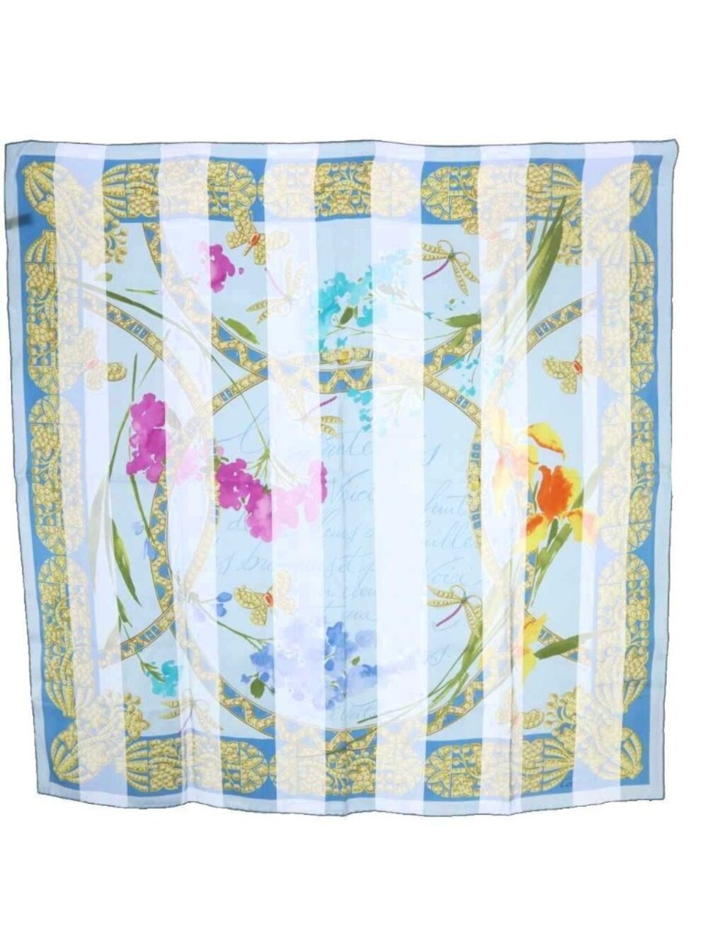 Cartier Scarf Dragonfly Butterfly Logo Silk Blue